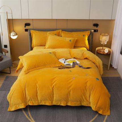 91家纺网 家纺一手货源 找家纺 瑞驰家纺 2023新款A类婴儿绒刺绣加厚保暖四件套—艾丽莎 艾丽莎-姜黄