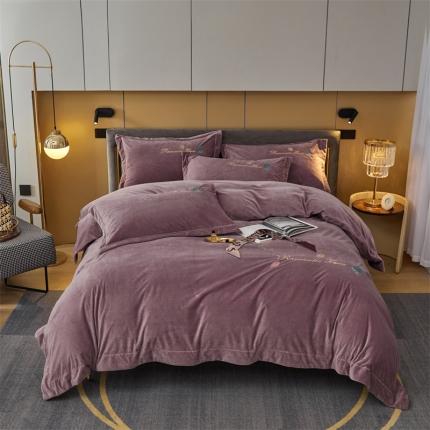 91家纺网 家纺一手货源 找家纺 瑞驰家纺 2023新款A类婴儿绒刺绣加厚保暖四件套—艾丽莎 艾丽莎-优雅紫