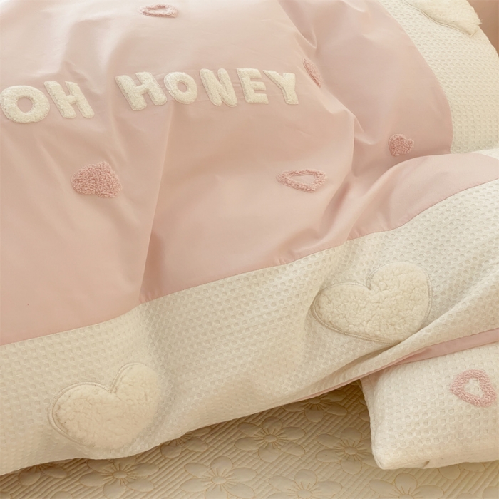 91家纺网 家纺一手货源 找家纺 星野 2023新款加厚40s水洗棉四件套-甜心 甜心清新粉