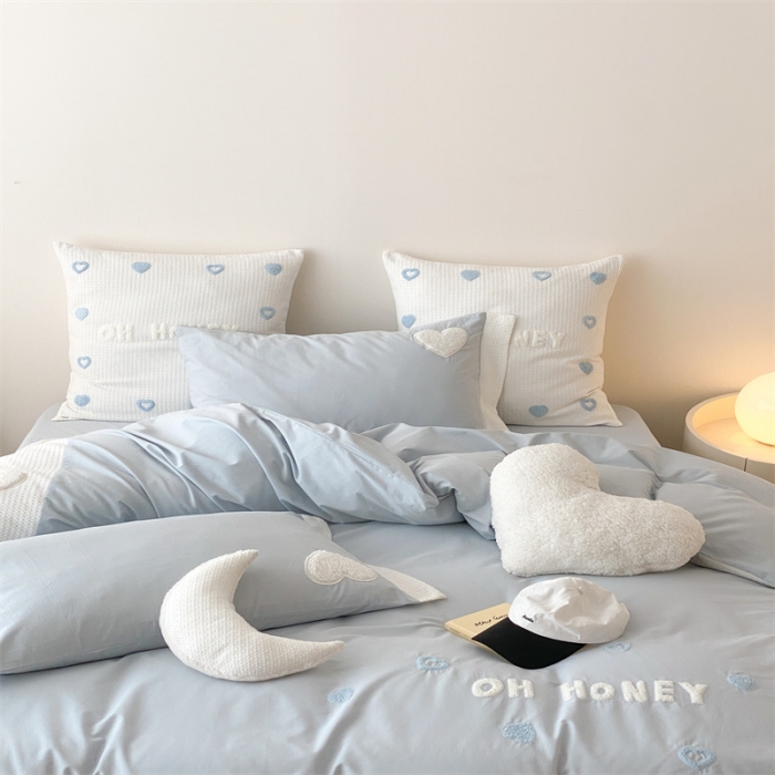 91家纺网 家纺一手货源 找家纺 星野 2023新款加厚40s水洗棉四件套-甜心 甜心仙蒂蓝