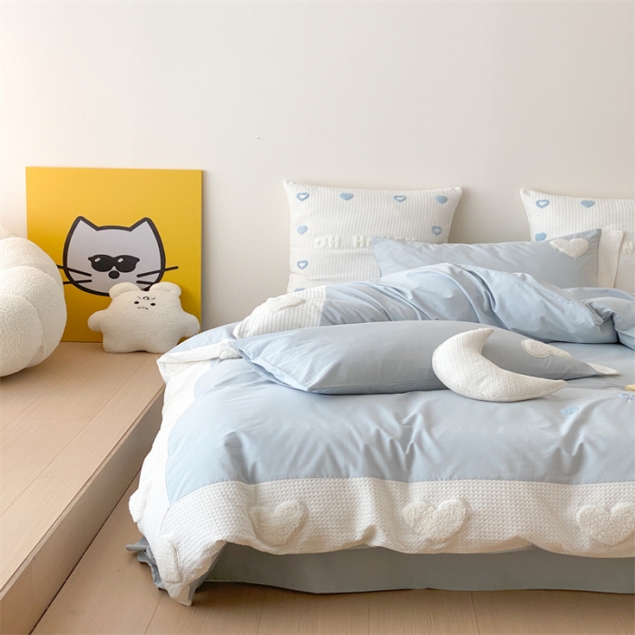 91家纺网 家纺一手货源 找家纺 星野 2023新款加厚40s水洗棉四件套-甜心 甜心仙蒂蓝