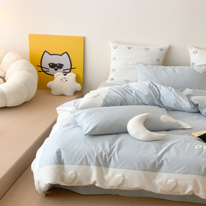 91家纺网 家纺一手货源 找家纺 星野 2023新款加厚40s水洗棉四件套-甜心 甜心仙蒂蓝