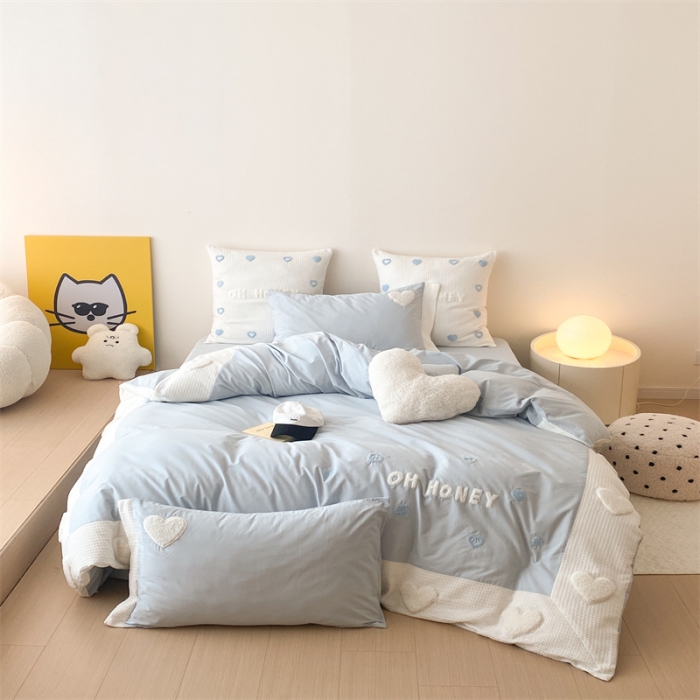 91家纺网 家纺一手货源 找家纺 星野 2023新款加厚40s水洗棉四件套-甜心 甜心仙蒂蓝