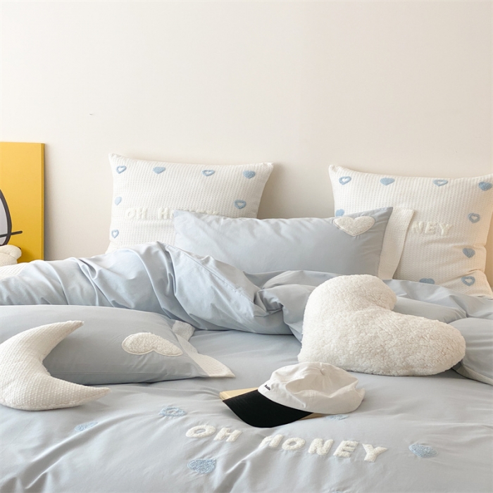 91家纺网 家纺一手货源 找家纺 星野 2023新款加厚40s水洗棉四件套-甜心 甜心仙蒂蓝