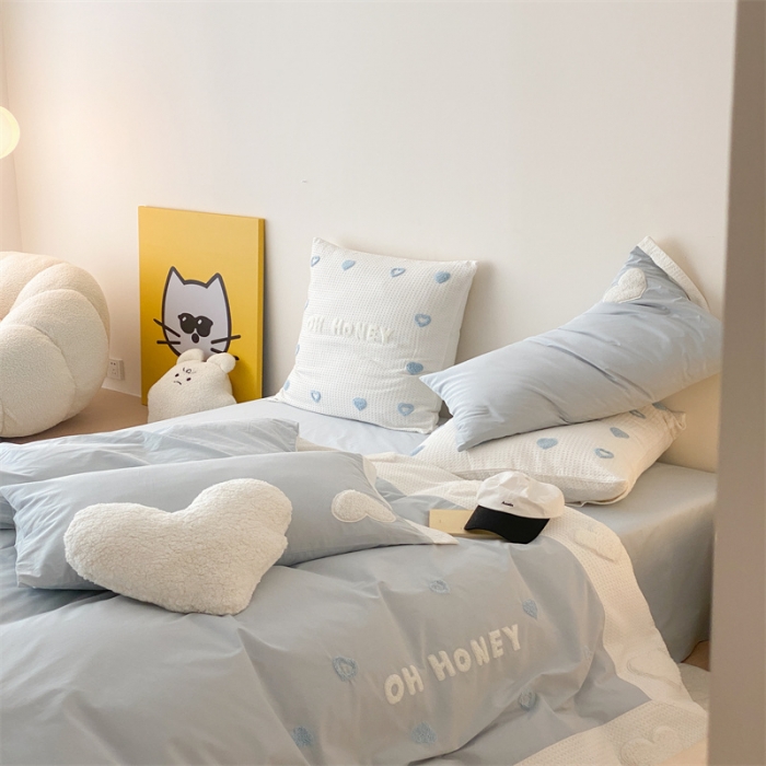 91家纺网 家纺一手货源 找家纺 星野 2023新款加厚40s水洗棉四件套-甜心 甜心仙蒂蓝