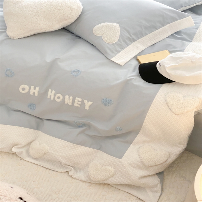 91家纺网 家纺一手货源 找家纺 星野 2023新款加厚40s水洗棉四件套-甜心 甜心仙蒂蓝