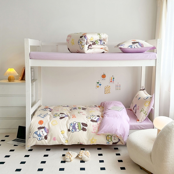 91家纺网 家纺一手货源 找家纺 金鑫汇 2023新款全棉宿舍印花三件套 狗狗乐园