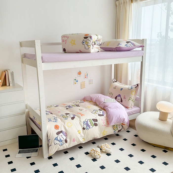 91家纺网 家纺一手货源 找家纺 金鑫汇 2023新款全棉宿舍印花三件套 狗狗乐园