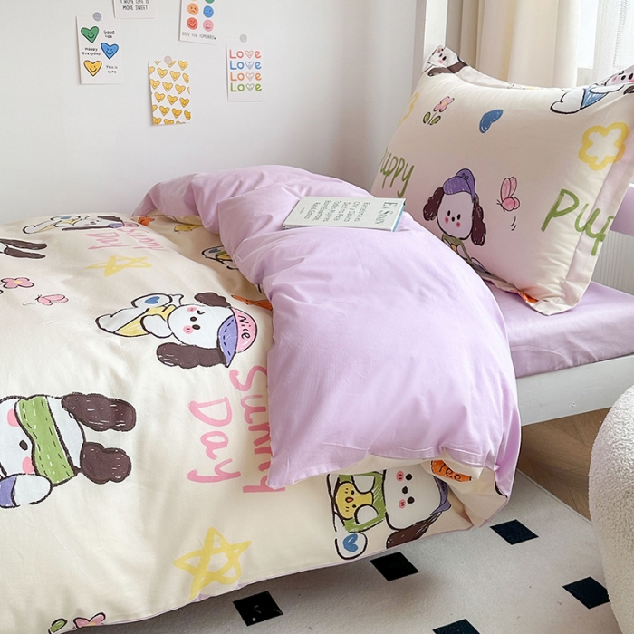 91家纺网 家纺一手货源 找家纺 金鑫汇 2023新款全棉宿舍印花三件套 狗狗乐园