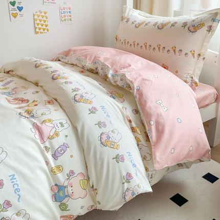 91家纺网 家纺一手货源 找家纺 金鑫汇 2023新款全棉宿舍印花三件套 糖水日记