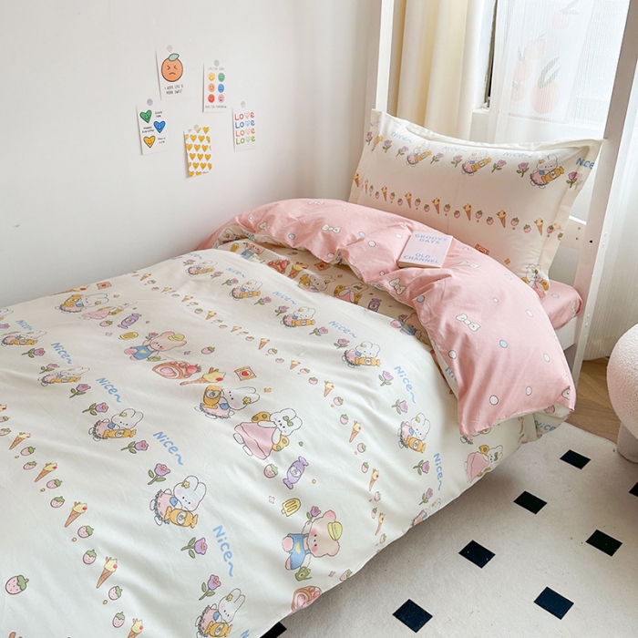 91家纺网 家纺一手货源 找家纺 金鑫汇 2023新款全棉宿舍印花三件套 糖水日记