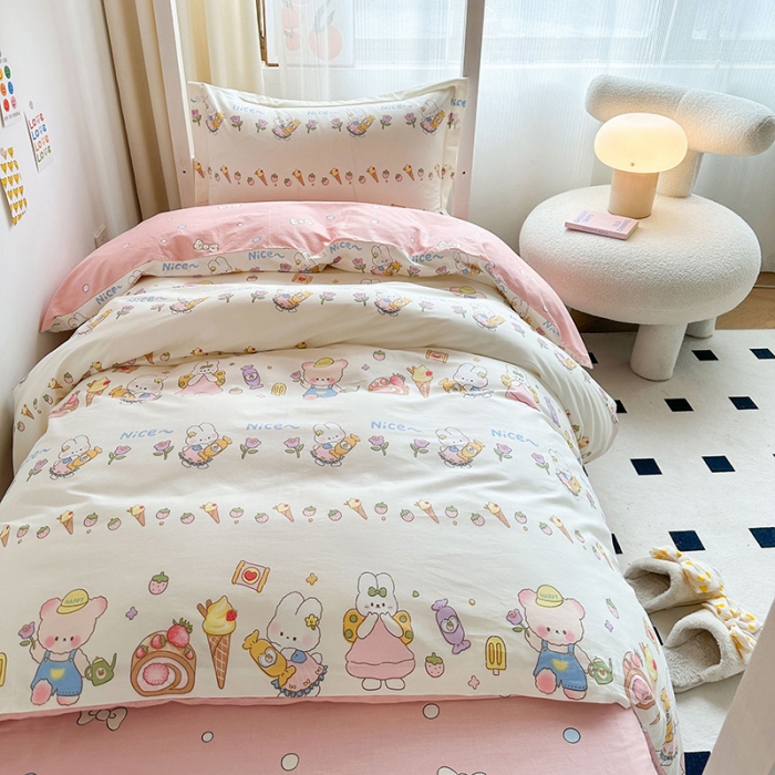 91家纺网 家纺一手货源 找家纺 金鑫汇 2023新款全棉宿舍印花三件套 糖水日记