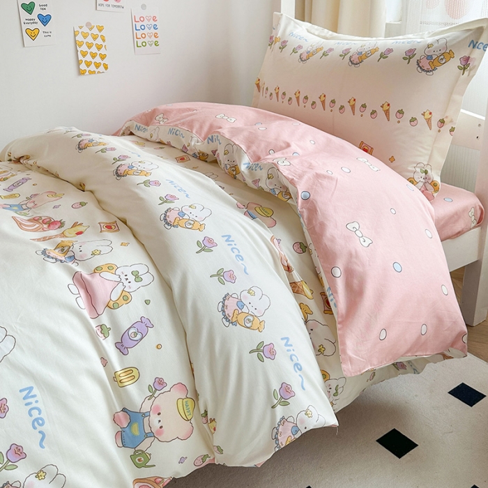 91家纺网 家纺一手货源 找家纺 金鑫汇 2023新款全棉宿舍印花三件套 糖水日记