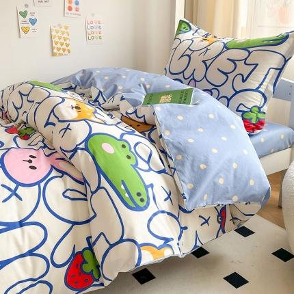 91家纺网 家纺一手货源 找家纺 金鑫汇 2023新款全棉宿舍印花三件套 字母派对