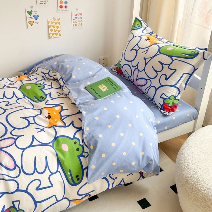 91家纺网 家纺一手货源 找家纺 金鑫汇 2023新款全棉宿舍印花三件套 字母派对