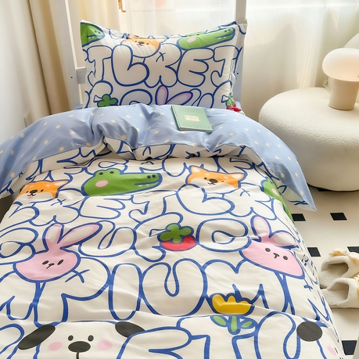 91家纺网 家纺一手货源 找家纺 金鑫汇 2023新款全棉宿舍印花三件套 字母派对