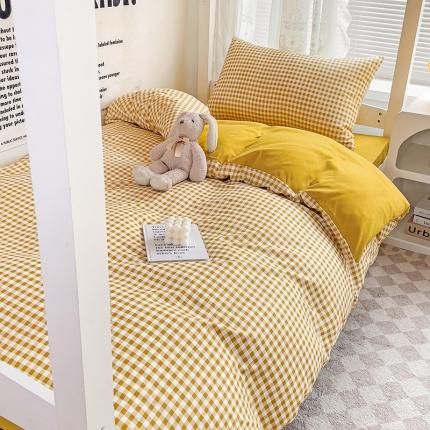 91家纺网 家纺一手货源 找家纺 （总）曼璐 2025新款水洗棉无印风纯色条格单品被套