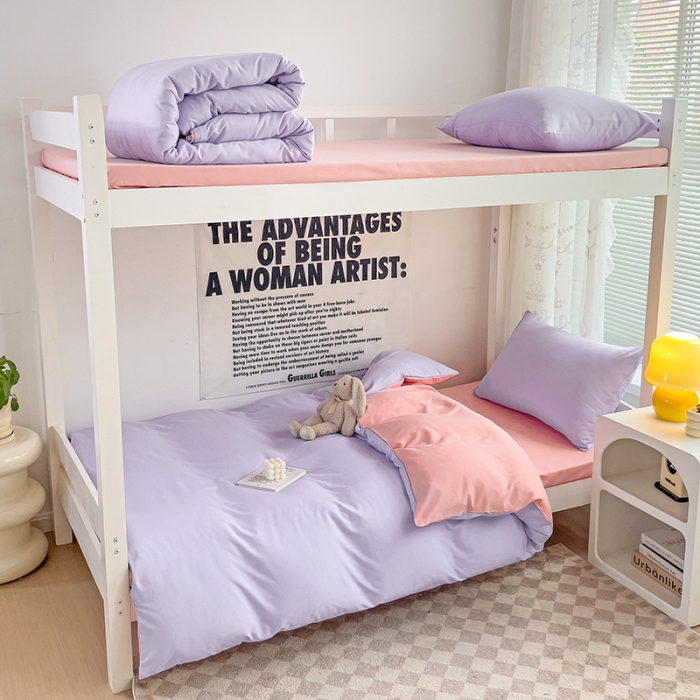 91家纺网 家纺一手货源 找家纺 曼璐 2025新款水洗棉无印风纯色条格单品被套 丁香玉