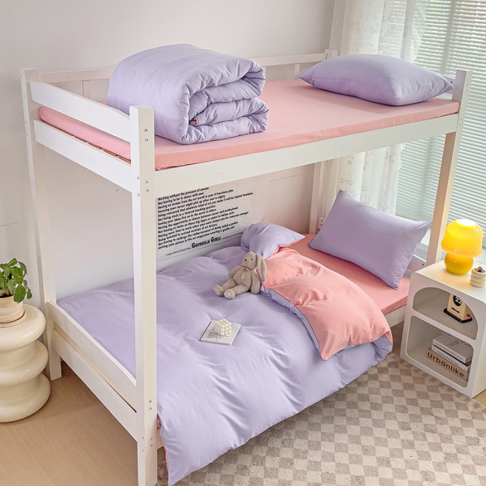 91家纺网 家纺一手货源 找家纺 曼璐 2025新款水洗棉无印风纯色条格单品被套 丁香玉