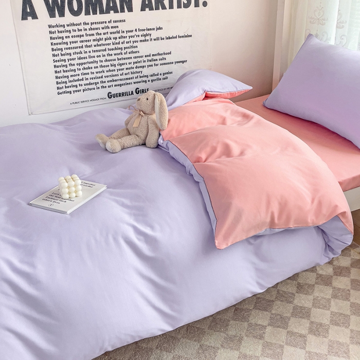 91家纺网 家纺一手货源 找家纺 曼璐 2025新款水洗棉无印风纯色条格单品被套 丁香玉