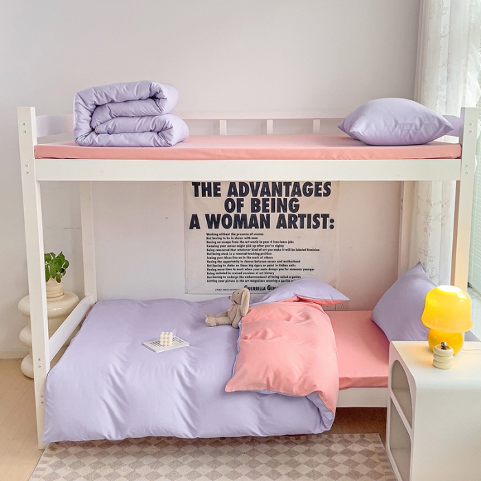 91家纺网 家纺一手货源 找家纺 曼璐 2025新款水洗棉无印风纯色条格单品被套 丁香玉