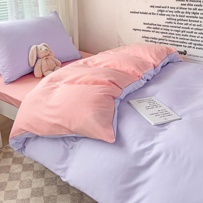 91家纺网 家纺一手货源 找家纺 曼璐 2025新款水洗棉无印风纯色条格单品被套 丁香玉