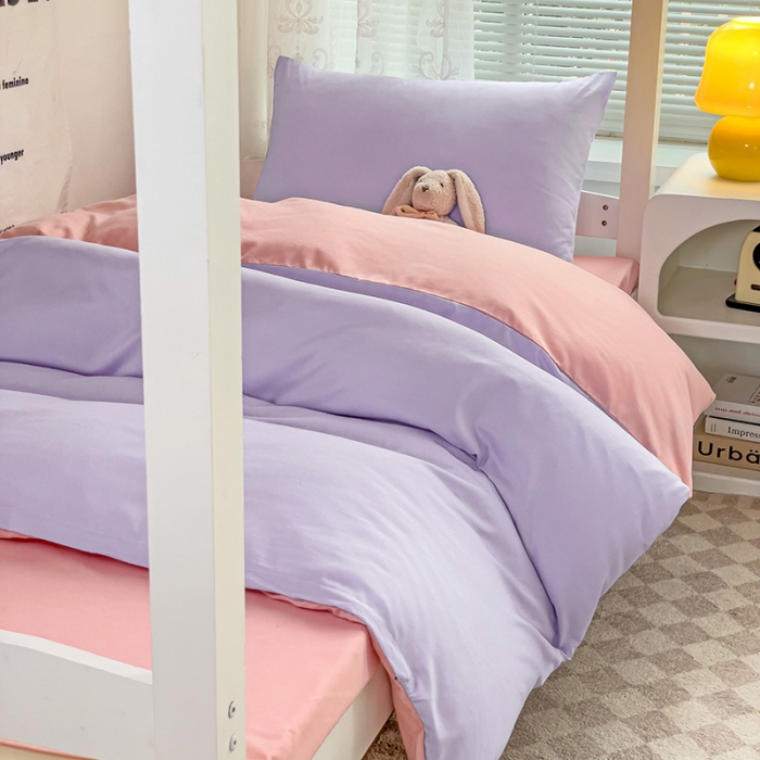 91家纺网 家纺一手货源 找家纺 曼璐 2025新款水洗棉无印风纯色条格单品被套 丁香玉