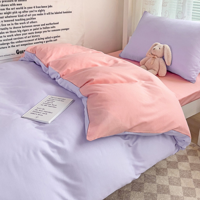 91家纺网 家纺一手货源 找家纺 曼璐 2025新款水洗棉无印风纯色条格单品被套 丁香玉