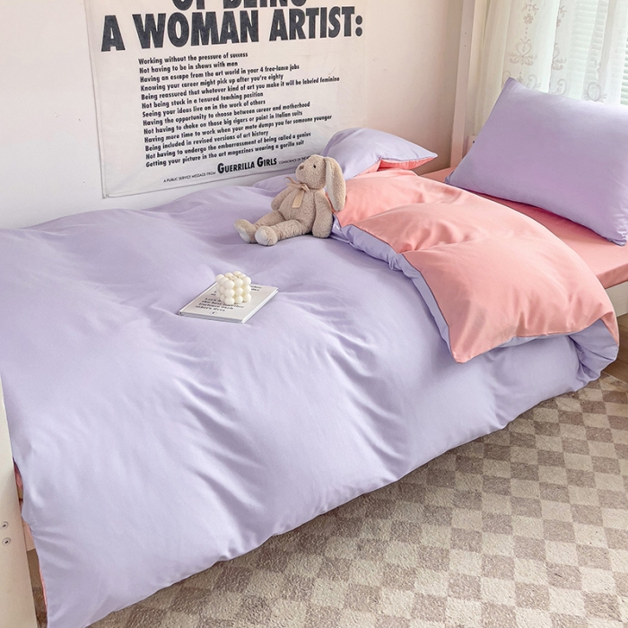 91家纺网 家纺一手货源 找家纺 曼璐 2025新款水洗棉无印风纯色条格单品被套 丁香玉