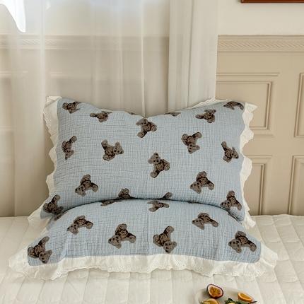 91家纺网 家纺一手货源 找家纺 （总）麻依 2023新款韩系风全棉四层纱布枕巾纯棉花边款