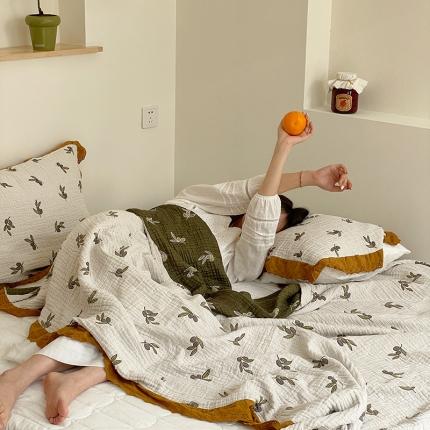 91家纺网 家纺一手货源 找家纺 （总）麻依 2023新款韩系风全棉长绒棉四层纱布床盖纯棉毛巾被