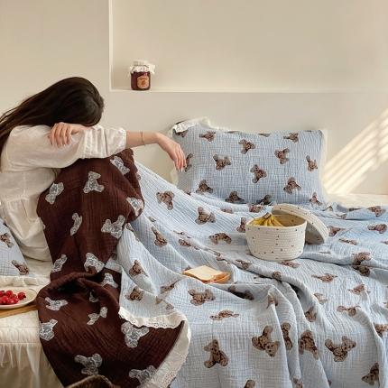 91家纺网 家纺一手货源 找家纺 （总）麻依 2023新款韩系风全棉长绒棉四层纱布床盖纯棉毛巾被