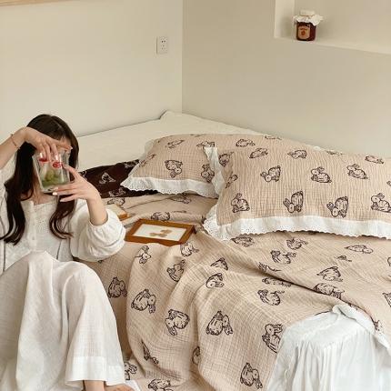 91家纺网 家纺一手货源 找家纺 （总）麻依 2023新款韩系风全棉长绒棉四层纱布床盖纯棉毛巾被