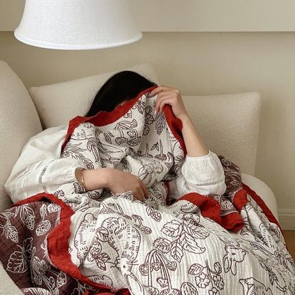 91家纺网 家纺一手货源 找家纺 （总）麻依 2023新款韩系风全棉长绒棉四层纱布床盖纯棉毛巾被