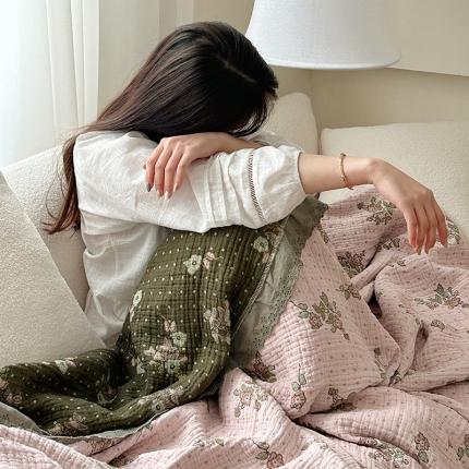 91家纺网 家纺一手货源 找家纺 （总）麻依 2023新款韩系风全棉长绒棉四层纱布床盖纯棉毛巾被