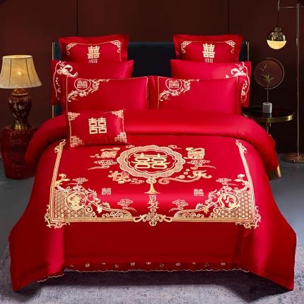 千禧 2023新款床裙绣边双面长绒棉婚庆绣花系列四件套 新婚快乐