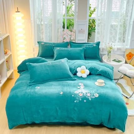 91家纺网 家纺一手货源 找家纺 易辰美 2023新款花约系列保暖牛奶绒刺绣四件套 花约一雅绿