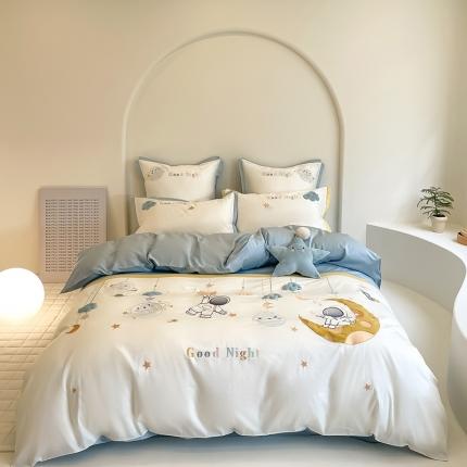 91家纺网 家纺一手货源 找家纺 西西 2023新款100支澳棉贡缎立体刺绣卡通四件套 满天星