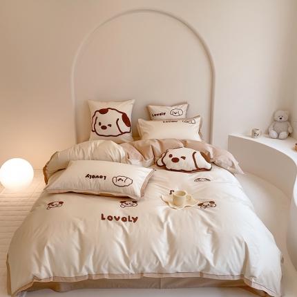 91家纺网 家纺一手货源 找家纺 西西 2023新款100支澳棉贡缎立体刺绣卡通四件套 奶酪狗