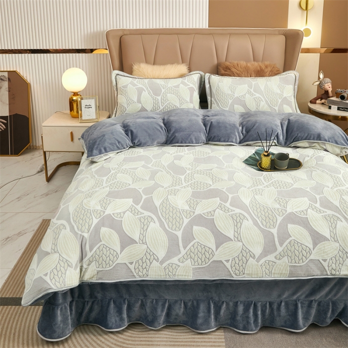 91家纺网 家纺一手货源 找家纺 凤杰 2025新款高克重7斤加厚印花牛奶绒金貂法莱绒四件套 青衫