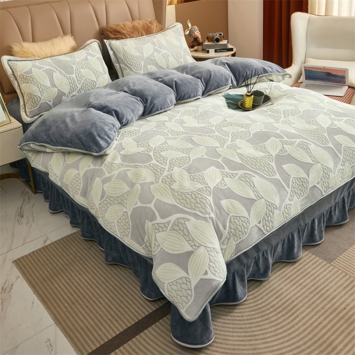 91家纺网 家纺一手货源 找家纺 凤杰 2025新款高克重7斤加厚印花牛奶绒金貂法莱绒四件套 青衫