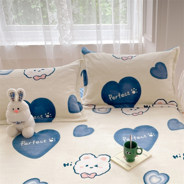 91家纺网 家纺一手货源 找家纺 梦舒羽 2025新款冬季牛奶绒枕套加厚加绒亲肤柔软枕芯套 爱心兔