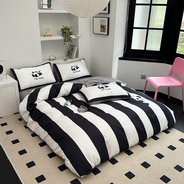 91家纺网 家纺一手货源 找家纺 摩卡 2024新款亲肤四季棉四季款现代简约系列四件套 熊猫迪