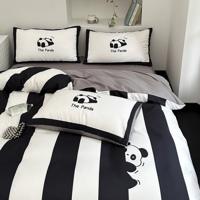 91家纺网 家纺一手货源 找家纺 摩卡 2024新款亲肤四季棉四季款现代简约系列四件套 熊猫迪