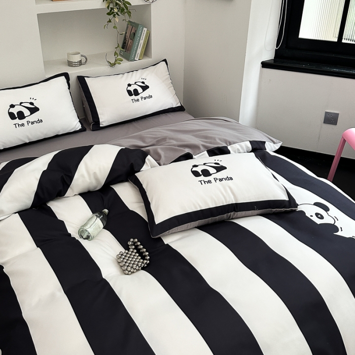 91家纺网 家纺一手货源 找家纺 摩卡 2024新款亲肤四季棉四季款现代简约系列四件套 熊猫迪