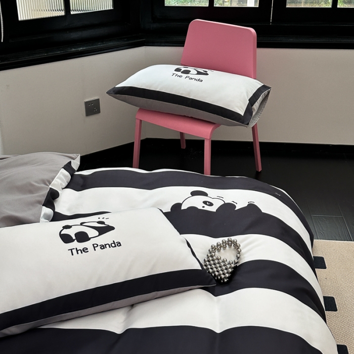 91家纺网 家纺一手货源 找家纺 摩卡 2024新款亲肤四季棉四季款现代简约系列四件套 熊猫迪