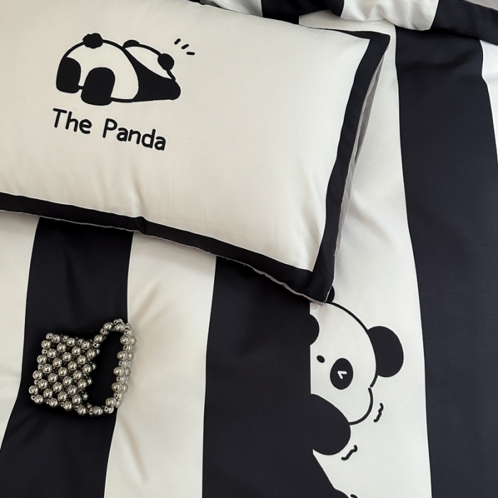 91家纺网 家纺一手货源 找家纺 摩卡 2024新款亲肤四季棉四季款现代简约系列四件套 熊猫迪