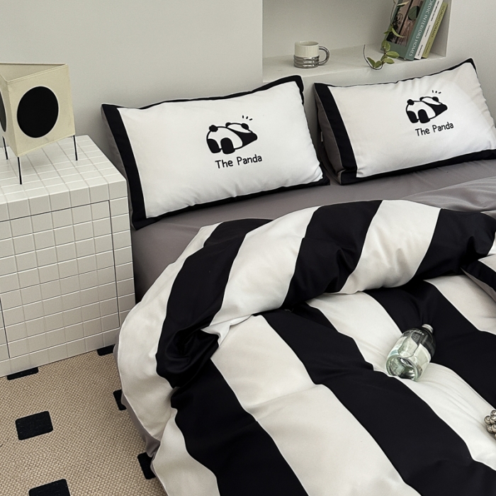 91家纺网 家纺一手货源 找家纺 摩卡 2024新款亲肤四季棉四季款现代简约系列四件套 熊猫迪