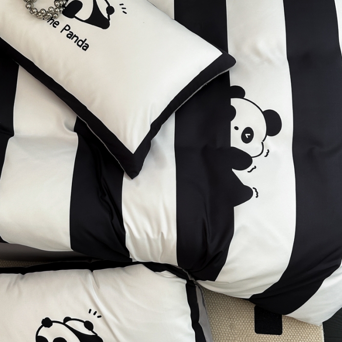 91家纺网 家纺一手货源 找家纺 摩卡 2024新款亲肤四季棉四季款现代简约系列四件套 熊猫迪