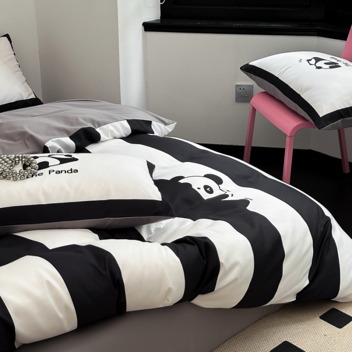 91家纺网 家纺一手货源 找家纺 摩卡 2024新款亲肤四季棉四季款现代简约系列四件套 熊猫迪